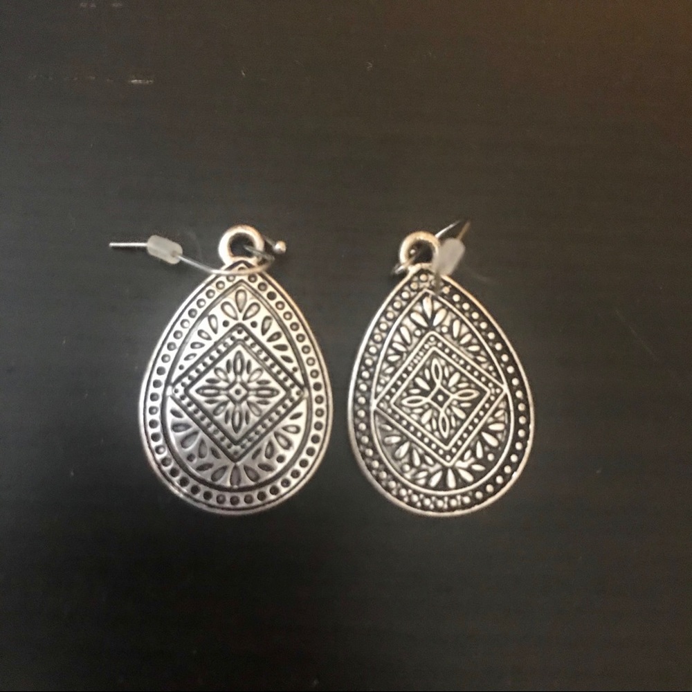 Aztec style, teardrop shape earrings